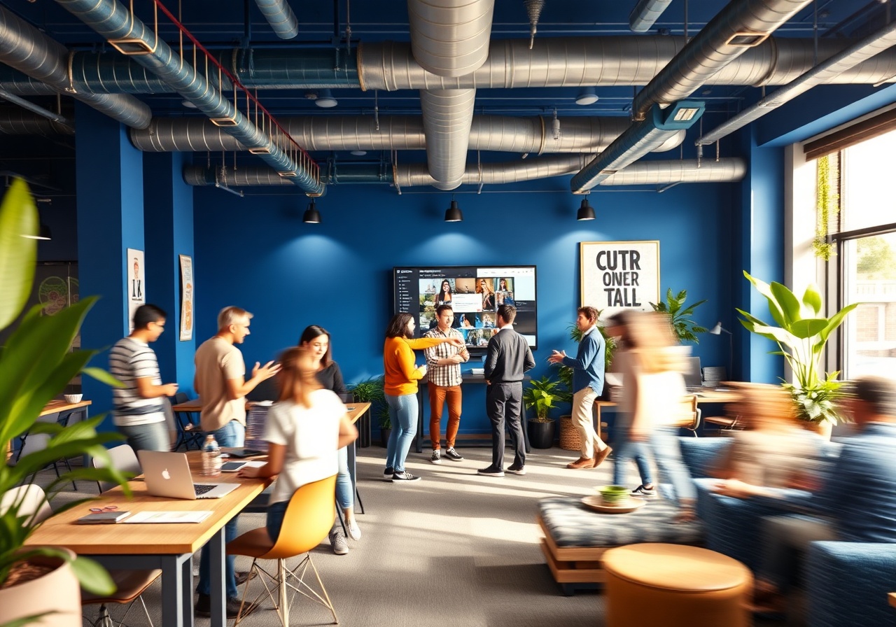 The Modly team collaborating in a modern, open-plan office